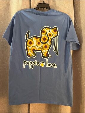 Puppie Love Blue T-Shirt with Sunflower Dog Graphic